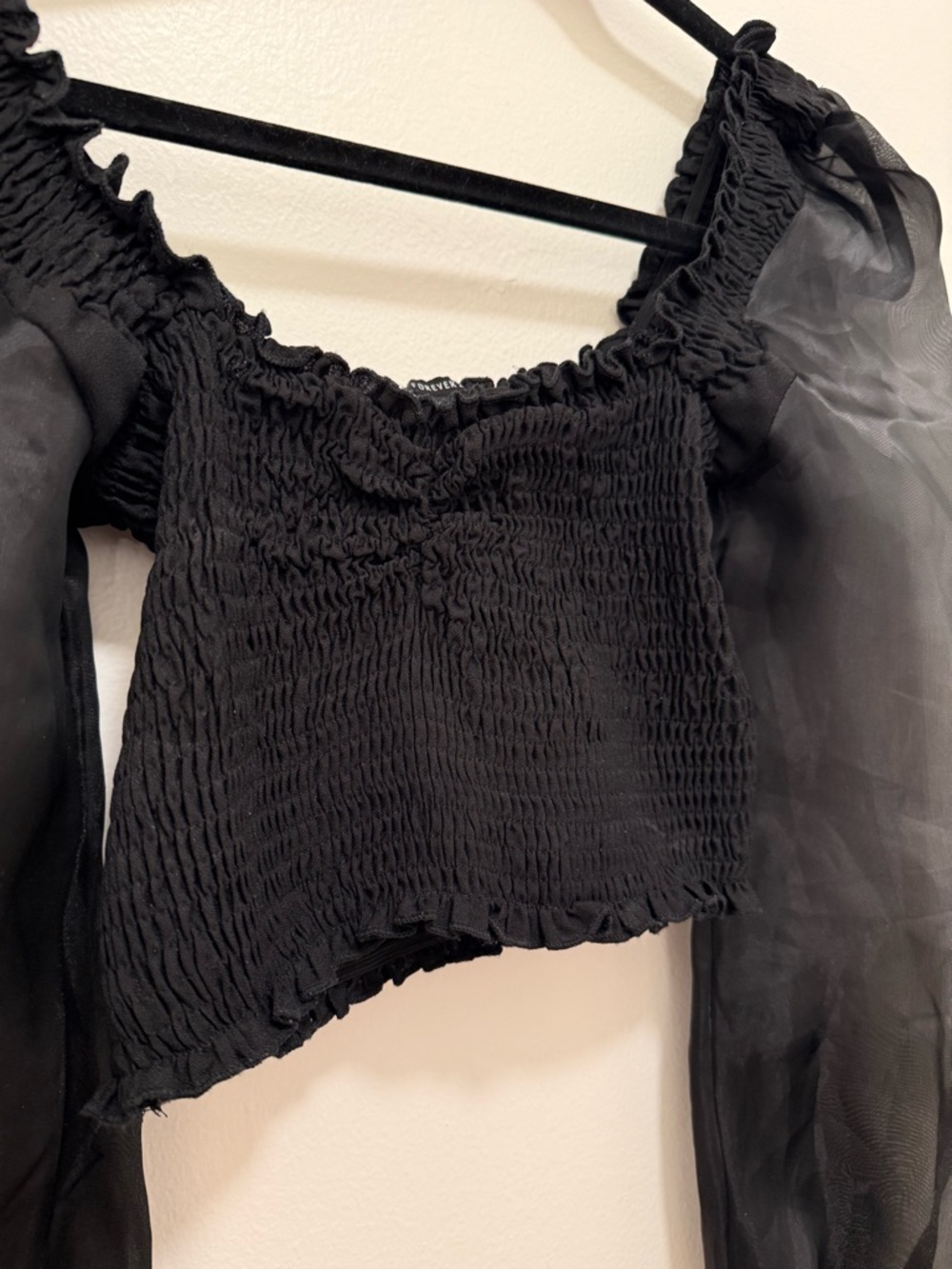 Forever 21 Sheer Puffy Long Sleeve Crop Top Size Xtra Small - Picture 2 of 4